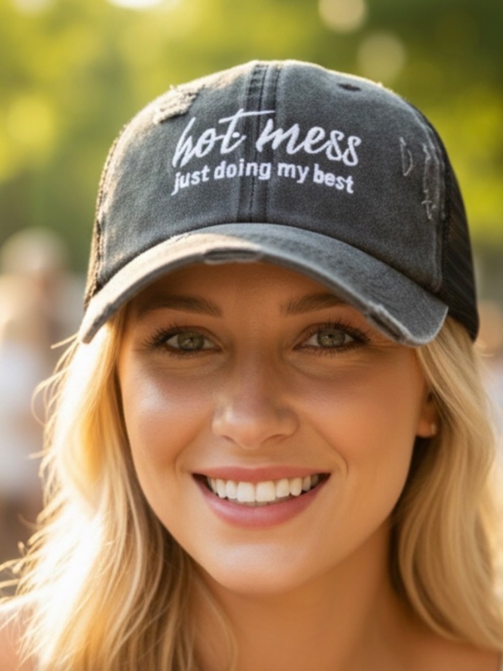 Hot Mess, Just doing my Best Graphic Embroidered Baseball Ponytail Cap - Picture 1 of 9